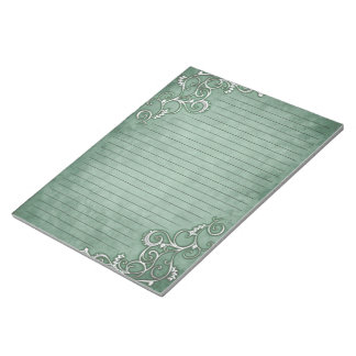 Weiße Einrichtung auf Moss Sage Green Lined Statio Notizblock