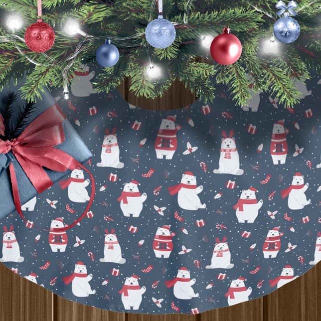 Weiße Eisbären Muster ID850 Polyester Weihnachtsbaumdecke (Von Creator hochgeladen)