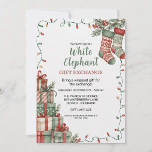 Weiße Elefant-Geschenkaustausch-Weihnachten Einladung