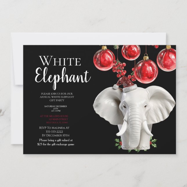 Weiße Elefant Kinder Weihnachtsfeier  Einladung (Vorderseite)