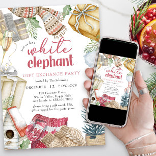 Weiße Elefant Kuschel-Weihnachtsgeschenk-Austausch Einladung