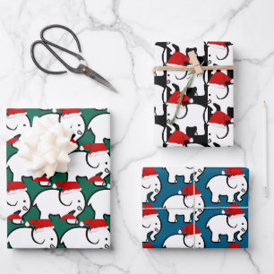 Weiße Elefant Santa Hut Design Geschenkpapier Set