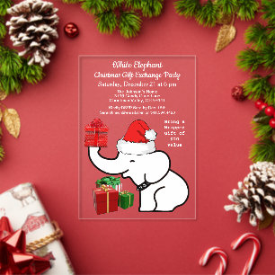Weiße Elefant-Weihnachtsgeschenk-Tauschparty Acryleinladungen