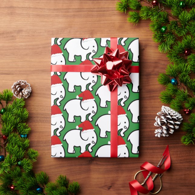 Weiße Elefant Weihnachtsmann Hut Geschenkpapier Ro (Feiertagsgeschenk)