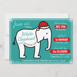 Weiße-Elefanten-Party-Weihnachts-Einladung (Türkis Einladung