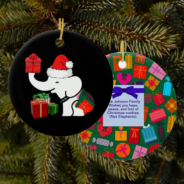 Weiße Elefanten Weihnachten & Gegenwart Muster Keramik Ornament (White Elephant Christmas & Present Pattern Ceramic Ornament)