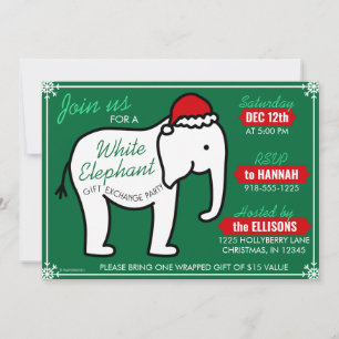 Weiße Elefantenparty Weihnachten (Grün) Einladung