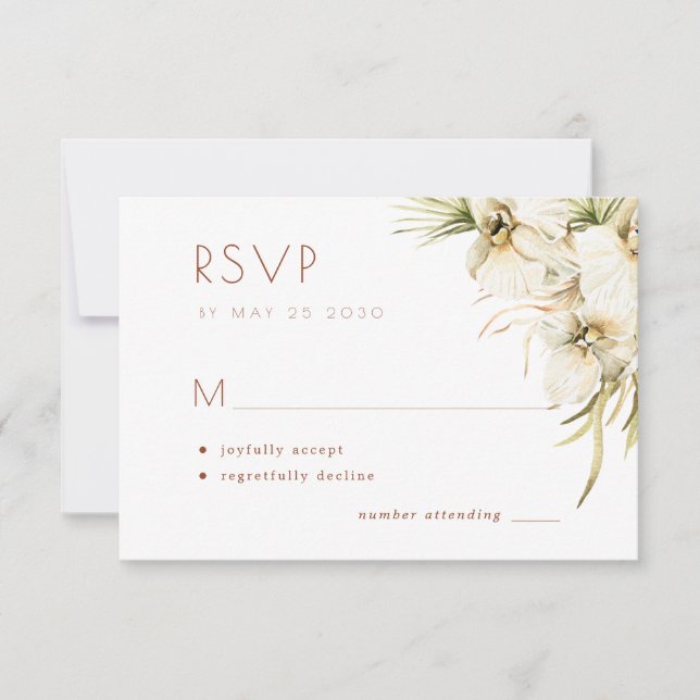 Weiße, elegante cremefarbene Elfenbeinhochzeit RSVP Karte (Vorderseite)