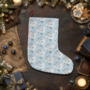 Weiße elegante Eisdrache blaue Rosen Fantasy Kleiner Weihnachtsstrumpf