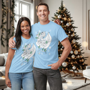 Weiße elegante Eisdrache blaue Rosen Fantasy T-Shirt