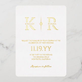 Weiße elegante Flare-Monogramm-Hochzeit Folieneinladung