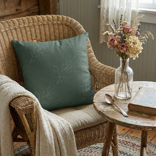 Weiße Elegante Floral Moderne Wolle Dunkelgrün Kissen