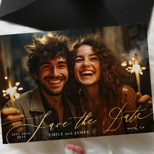 Weiße elegante Foto-Hochzeit Gold Save-the-Date-Ka Folieneinladung