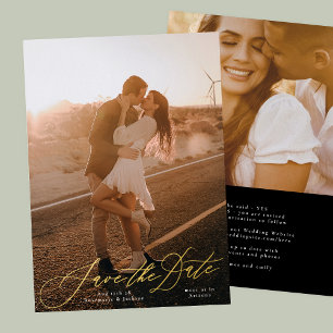 Weiße elegante Foto-Hochzeit Gold Save-the-Date-Ka Folieneinladung