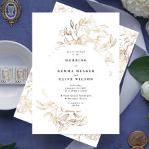 Weiße, elegante, handgezeichnete botanische Hochze