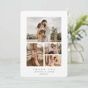 Weiße Elegante Minimal 4 Foto Hochzeitswohnung Dankeskarte