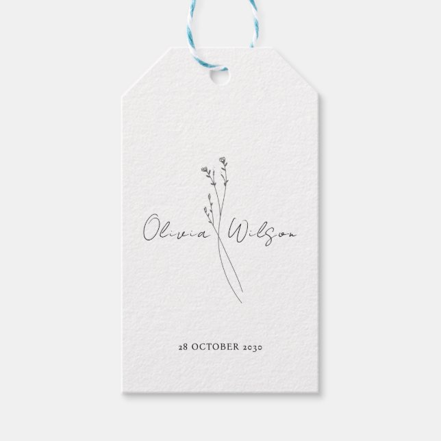 Weiße Elegante Minimalistische Botanik Geschenkanhänger (Vorderseite)