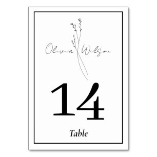 Weiße elegante minimalistische botanische Hochzeit Tischnummer
