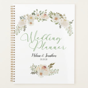 Weiße elegante romantische Hochzeitsplanerin mit f Planer