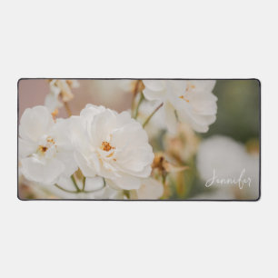 Weiße elegante Rosen-Blumenfoto mit individuellem  Schreibtischunterlage