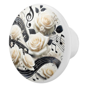 Weiße elegante Rosen und Noten Akzent Keramikknauf