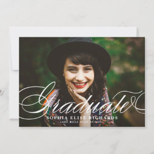 Weiße elegante Schrift Foto-Abschlussfeier Einladung