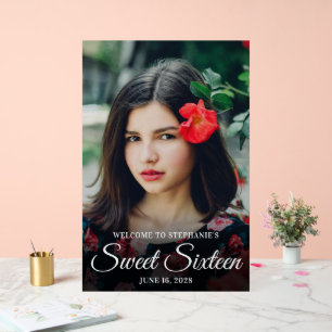 Weiße elegante Schriftzug Sweet Sixteen Foto Acrylschild