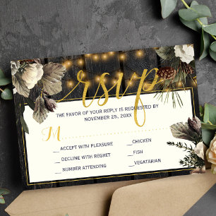 Weiße Elfenbein-Blume rustikale Winterhochzeit RSVP Karte