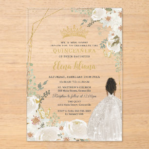 Weiße Elfenbein Blumen Braune Prinzessin Gold Quin Acryleinladungen
