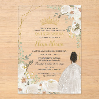 Weiße Elfenbein Blumen Braune Prinzessin Gold Quin Acryleinladungen