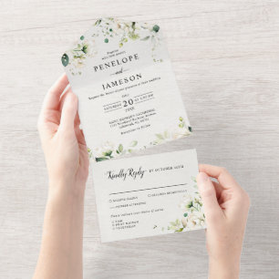 Weiße Elfenbein Creme Rosen Florale Botanische Hoc All In One Einladung