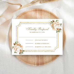 Weiße Elfenbein Goldene Weihnachts-Blumenhochzeit RSVP Karte