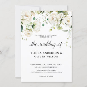 Weiße Elfenbein-Rose Botanische Hochzeit mit Blume Einladung