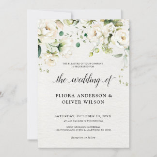Weiße Elfenbein-Rose Botanische Hochzeit mit Blume Einladung