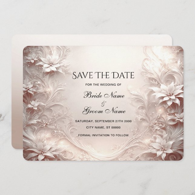 Weiße Elfenbeinblütenkarte Save the Date (Vorne/Hinten)