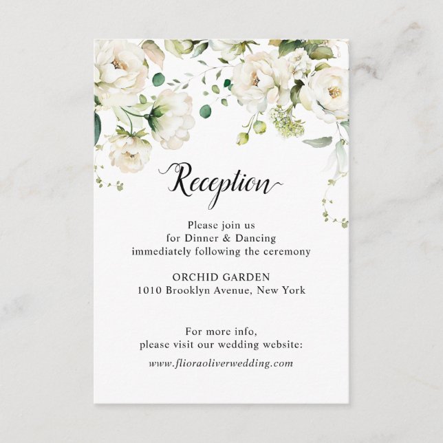 Weiße Elfenbeincreme-Rose Botanische Hochzeit flor Begleitkarte (Vorderseite)