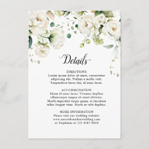 Weiße Elfenbeincreme-Rose Botanische Hochzeit flor Begleitkarte