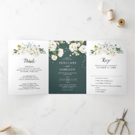 Weiße Elfenbeincreme-Rose Botanische Hochzeit flor Dreifach-gefaltete Programmkarte