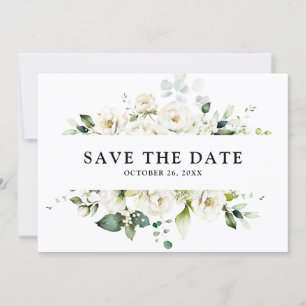 Weiße Elfenbeincreme-Rose Botanische Hochzeit mit Save The Date