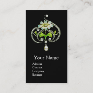 WEISSE ENAMEL BLUME, PEARLS UND DIAMONEN JEWEL VISITENKARTE
