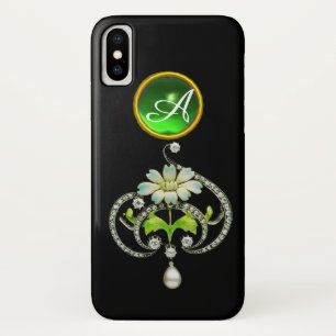 WEISSE ENAMEL-BLUME, PEARLS UND DIAMONEN-MONOGRAMM Case-Mate iPhone HÜLLE