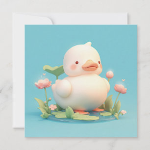 Weiße Ente im 3D-Ton Stil Floraler Teich Postkarte