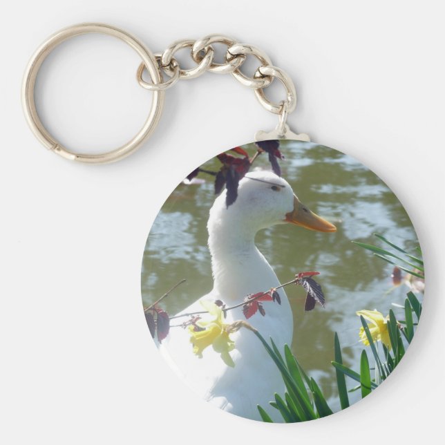 Weiße Ente in Hülsenfrüchten am Keyring Schlüsselanhänger (Vorne)
