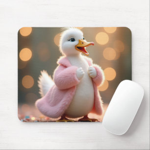 Weiße Ente in rosa Pelzmatte Mousepad