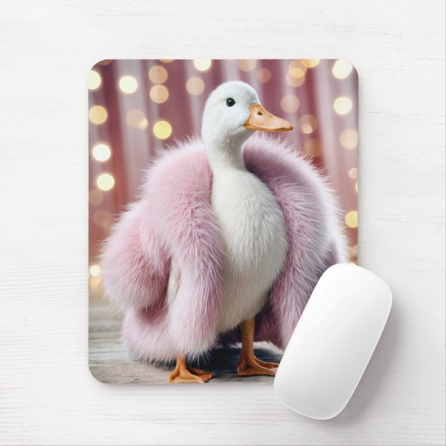 Weiße Ente mit rosa Pelzmatte Mousepad (Mit Mouse)