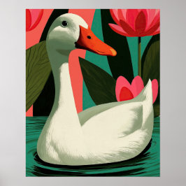 Weiße Enten-Lotus-Teich Botanische Wandkunst Poster
