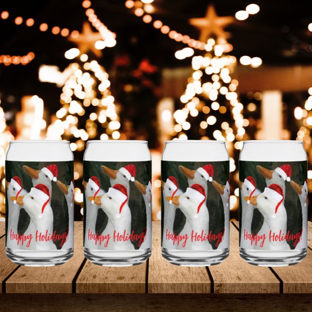 Weiße Enten mit roten Weihnachtsmannmützen Urlaub Dosenglas (In Situ Holidays)