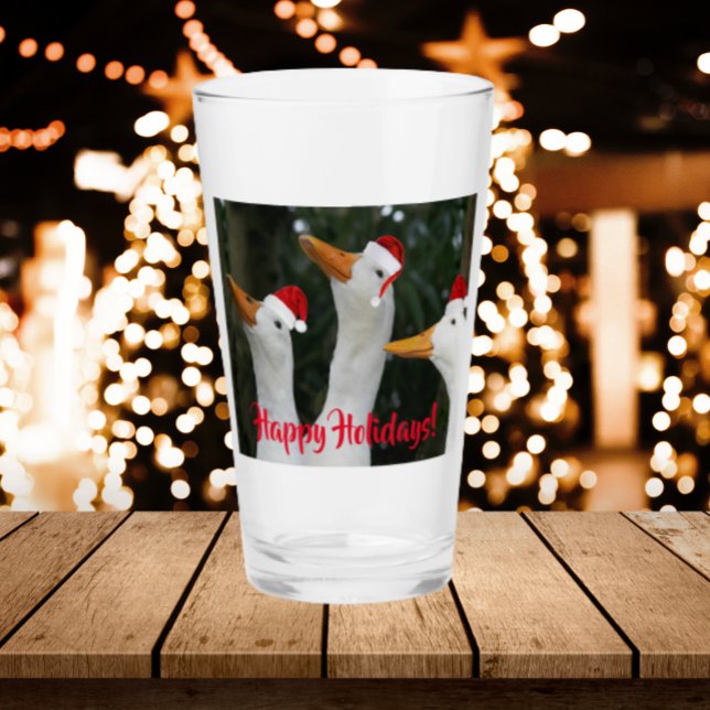 Weiße Enten mit roten Weihnachtsmannmützen Urlaub Glas (In Situ Holidays)