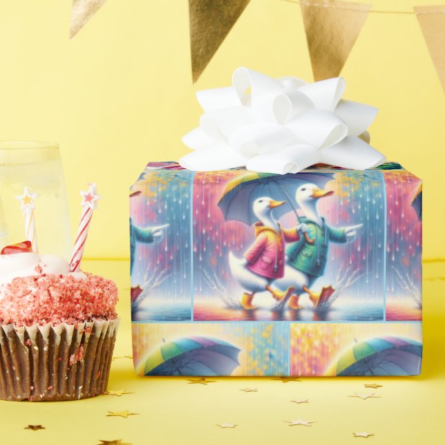 Weiße Enten wandern im Regen Geschenkpapier (Geburtstagsparty)