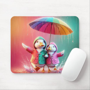 Weiße Enten wandern im Regen Mousepad